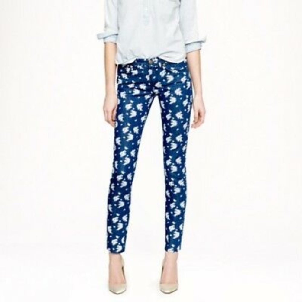 J Crew Indigo Floral Crop Matchstick Skinny Jean